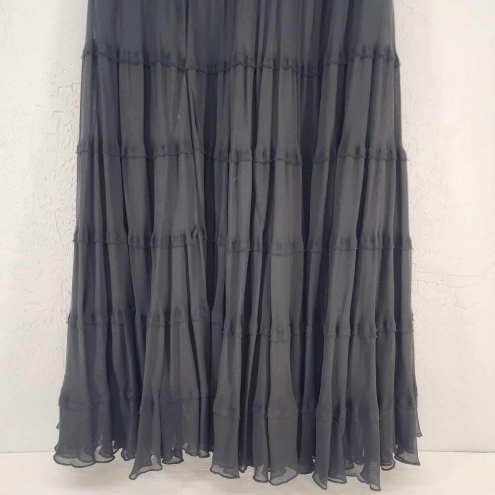 Jones NY Size MP | 100% Silk Black Tiered Midi Maxi Skirt Whimsygoth Witch - Picture 3 of 7